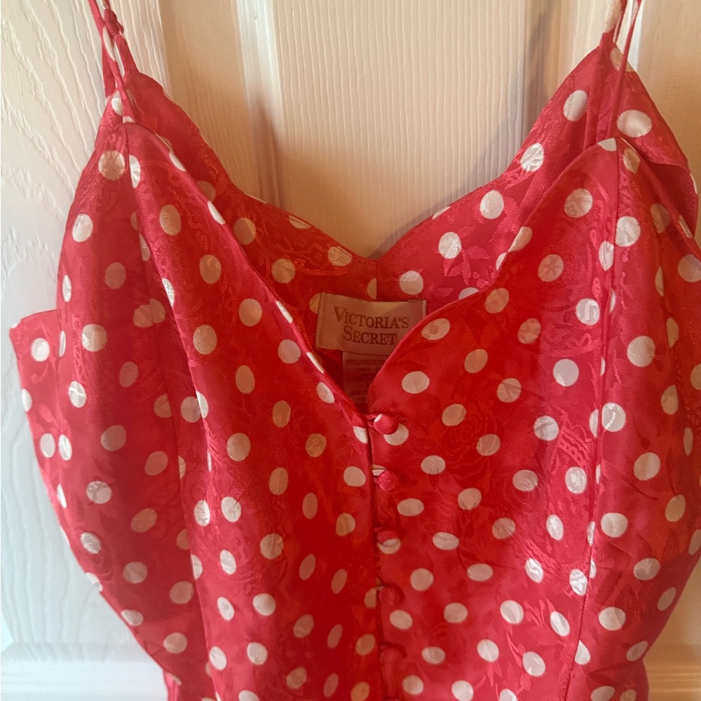 Victoria's Secret VTG Gold Label  Red/Pink‎ and White Polka Dot Slip/Dress Large